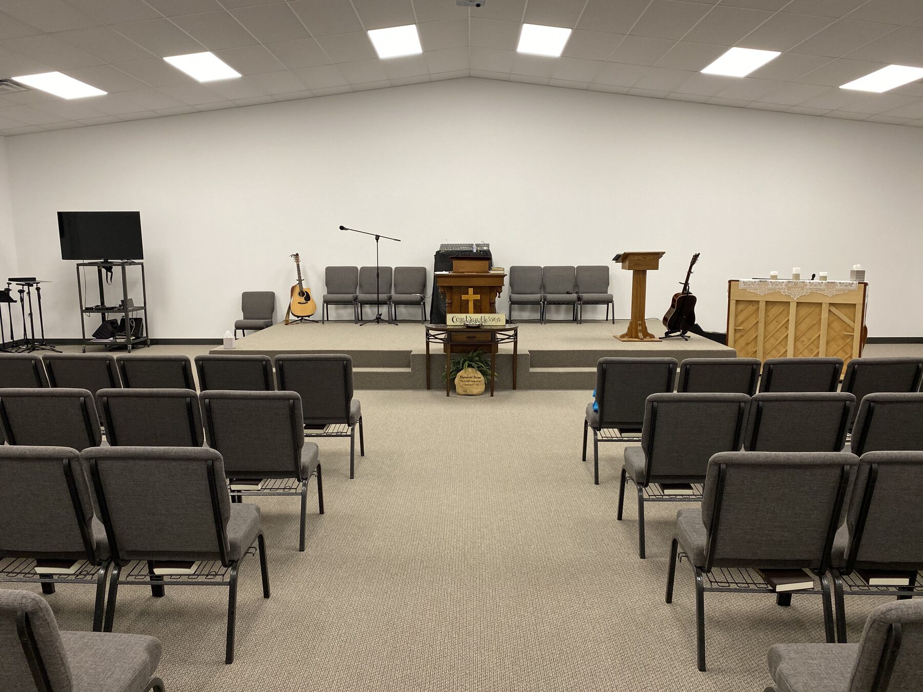 View of the Hi-Point sanctuary and pulpit from the pews